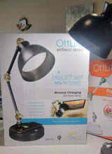 Load image into Gallery viewer, OttLite LED Table Lamp, Black - 3 Brightness levels, Adjustable Knobs, Wireless Charging, Touch Control, USB Port (5V, 2.1A)