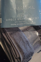 Load image into Gallery viewer, Charisma 6-Piece Luxury 100% HygroCotton Luxury Washcloth Set, Charcoal Gray