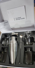 Load image into Gallery viewer, VonShef Stainless Steel Manhattan Cocktail Set includes 4 x Mason Jars, Twisted Bar Spoon, Strainer Lid, 0.5oz / 1oz Measuring Jigger, 18.5oz Shaker, & recipe guide