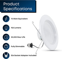 Load image into Gallery viewer, 5/6 in. Integrated LED White Retrofit Recessed Light Trim Dimmable CEC Downlight Daylight 5000K, 6-Pack