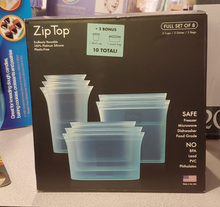 Load image into Gallery viewer, Zip Top 10-piece Reusable Platinum Silicone Food Containers, Made in the USA