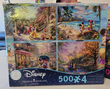 Load image into Gallery viewer, Ceaco Thomas Kinkade The Disney Collection 4 in 1 Multipack Snow White, Mickey & Minnie Mouse, & Pocahontas Jigsaw Puzzles, (4) 500 Pieces