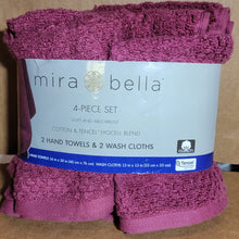 Load image into Gallery viewer, Mira Bella 4pc Hand Towel & Washcloth Set - Berry