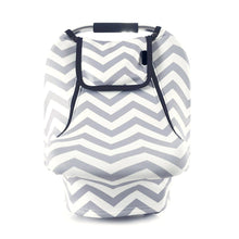 Load image into Gallery viewer, Universal Fit Baby Car Seat Cover, Warm Breathable, Zipped Window, Gry/Wht Chevron