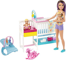 Load image into Gallery viewer, Barbie Nap 'N' Nurture Nursery Playset with Skipper Babysitter Doll, & Extras