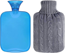 Load image into Gallery viewer, All one tech Transparent Classic Rubber Hot Water Bottle with Knit Cover - Blue