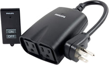 Load image into Gallery viewer, Philips Outdoor Lighting Control Plug-in with Wireless Remote, 80ft. Range, 2 Grounded Outlets, ON/OFF Buttons LED, SPC1234AT/27