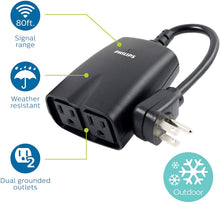 Load image into Gallery viewer, Philips Outdoor Lighting Control Plug-in with Wireless Remote, 80ft. Range, 2 Grounded Outlets, ON/OFF Buttons LED, SPC1234AT/27