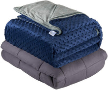 Load image into Gallery viewer, DREAMality Premium Weighted Blanket & Cover, Full Size, Premium Glass Beads - (60''x80'' | 20lbs, Grey Cotton Blanket + Navy Blue Cover)