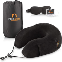 Load image into Gallery viewer, Pack A Nap Travel Neck Pillow 100% Pure Memory Foam - 3D Contoured Eye Mask - Earplugs - Drawstring Bag - Compact