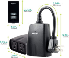 Load image into Gallery viewer, Philips Outdoor Lighting Control Plug-in with Wireless Remote, 80ft. Range, 2 Grounded Outlets, ON/OFF Buttons LED, SPC1234AT/27