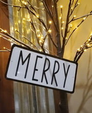 Load image into Gallery viewer, Christmas Home & Hearth Black/White MERRY license plate sign, Jaclyn Smith collection