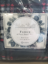 Load image into Gallery viewer, Winter Nights Collection: Black/gray/white Plaid 4pc fleece sheets Set, Double