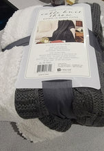 Load image into Gallery viewer, Life Comfort Cable Knit Sherpa Throw Dark Gray Cotton 50” X 60”
