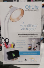Load image into Gallery viewer, OttLite LED Desk Organizer Lamp with Wireless Charging Stand WHITE
