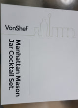 Load image into Gallery viewer, VonShef Stainless Steel Manhattan Cocktail Set includes 4 x Mason Jars, Twisted Bar Spoon, Strainer Lid, 0.5oz / 1oz Measuring Jigger, 18.5oz Shaker, &amp; recipe guide
