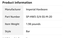 Load image into Gallery viewer, Imperial Hardware SP-HW3-3/4-SS-M-20 Stainless Steel Bar Cabinet Pulls (20)
