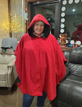 Load image into Gallery viewer, Water-Repellent Reversible Fleece &amp; Microfiber Cape w/ Hood, Red &amp; Black

