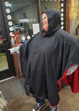 Load image into Gallery viewer, Water-Repellent Reversible Fleece &amp; Microfiber Cape w/ Hood, Red &amp; Black
