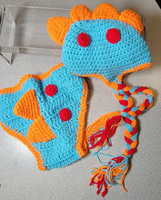 Load image into Gallery viewer, Newborn "Crocheted Baby Dinosaur Outfit" Handmade Knitted, Photo Prop, baby
