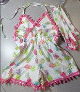 Toddler Pink Pineapple halter top Romper Outfit with Belt, (Size: 110), Approx 3T-4T
