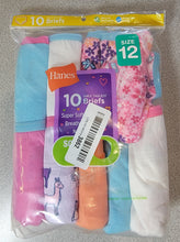 Load image into Gallery viewer, Hanes Girls Soft Tagless Briefs - Size 12, 10 Pack
