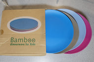 Bamboo Kids Dinnerware Plates, 4 Pack Set, Stackable, 4 Colors
