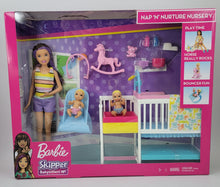 Load image into Gallery viewer, Barbie Nap 'N' Nurture Nursery Playset with Skipper Babysitter Doll, &amp; Extras
