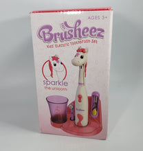 Load image into Gallery viewer, Brusheez Kid's Electric Toothbrush Set - Ages 3+ (Sparkle The Unicorn) Battery Operated with storage Base.
