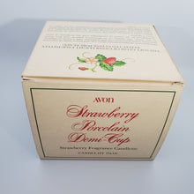 Load image into Gallery viewer, Avon Strawberry Porcelain Demi Cup &amp; Saucer Fragrance Candlette Candle in Box, Vintage, New
