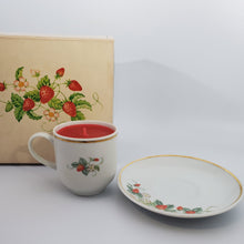 Load image into Gallery viewer, Avon Strawberry Porcelain Demi Cup &amp; Saucer Fragrance Candlette Candle in Box, Vintage, New
