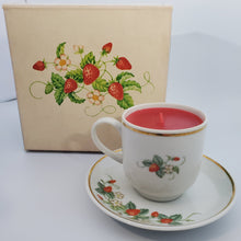 Load image into Gallery viewer, Avon Strawberry Porcelain Demi Cup &amp; Saucer Fragrance Candlette Candle in Box, Vintage, New
