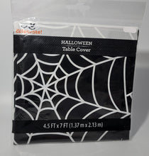 Load image into Gallery viewer, Halloween 4.5 ft x 7 ft Plastic Table Cover Black with White Spiderweb Design

