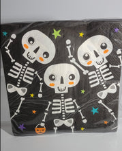 Load image into Gallery viewer, Halloween 13 inch Napkins, 18-pack Skeletons on Black Napkin
