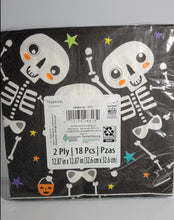 Load image into Gallery viewer, Halloween 13 inch Napkins, 18-pack Skeletons on Black Napkin
