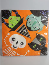 Load image into Gallery viewer, Halloween 13 inch Napkins, 18-pack with Count Dracula, Witch, Skeleton, Cat

