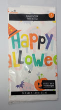 Load image into Gallery viewer, Halloween 54 in x 84 in Plastic Table Cover White with Happy Halloween candy &amp; Pumpkins
