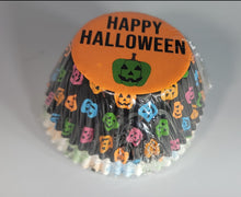 Load image into Gallery viewer, Halloween Baking Cups, Cupcakes, Happy Halloween Pumpkins and Spiderwebs, 48ct total
