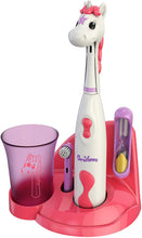 Load image into Gallery viewer, Brusheez Kid's Electric Toothbrush Set - Ages 3+ (Sparkle The Unicorn) Battery Operated with storage Base.
