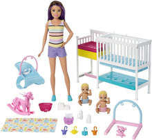 Load image into Gallery viewer, Barbie Nap 'N' Nurture Nursery Playset with Skipper Babysitter Doll, &amp; Extras
