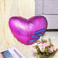 Load image into Gallery viewer, Play Tailor Mermaid Throw Pillow with Insert Reversible Sequins Pillow Heart Shape Decorative Cushion(13" x 15",Blue+Purple)
