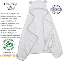 Load image into Gallery viewer, Organic Premium Baby Towel with Hood and Washcloth Gift Set - Bamboo Hooded Towel for Baby - Hypoallergenic (Beige/White)
