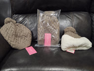 Isaac Mizrahi Beanie w/pompom - Mushroom Color with cream faux fur inside